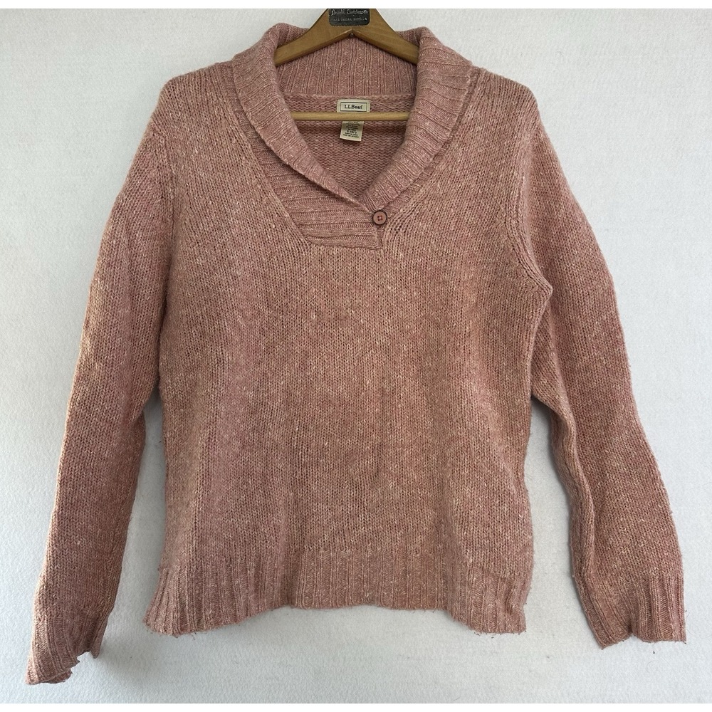 L.L. Bean Sweater Pink Wool Blend Women's Medium Shawl Neck